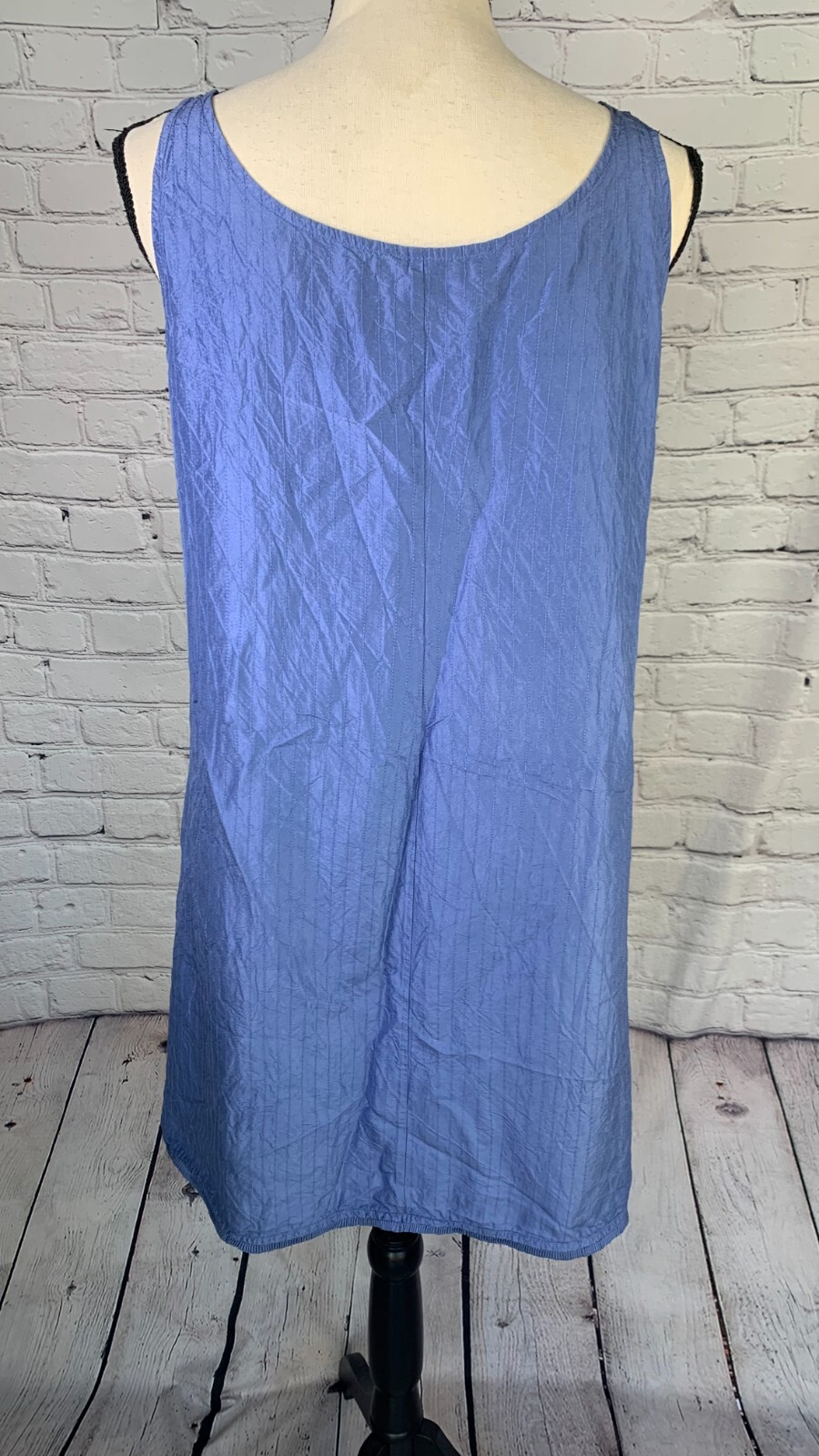 Eileen Fisher Washed 100% Silk Taffeta Dress Sleeveless Tie Pleats Trimmed Hem M