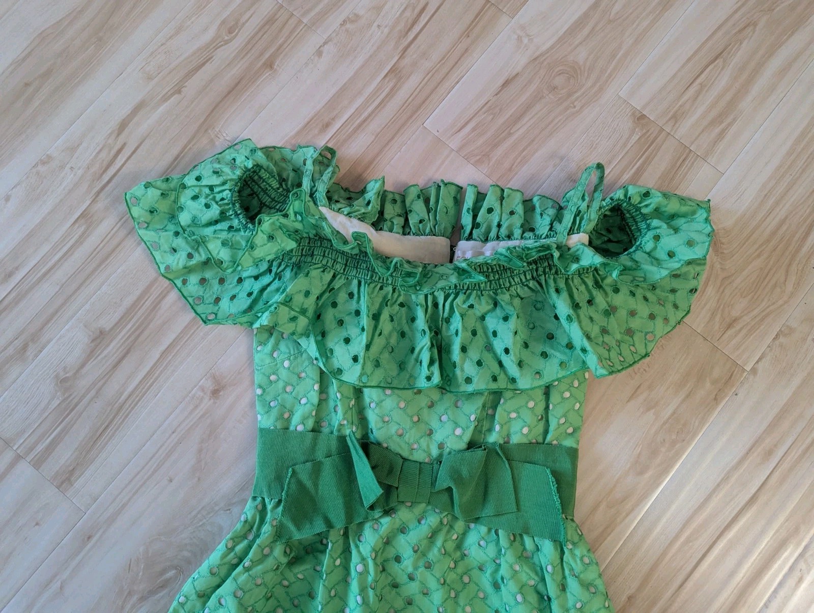 Boho Romantic Green Off The Shoulder Maxi Dress Floral Romantic Lace Up Cottage