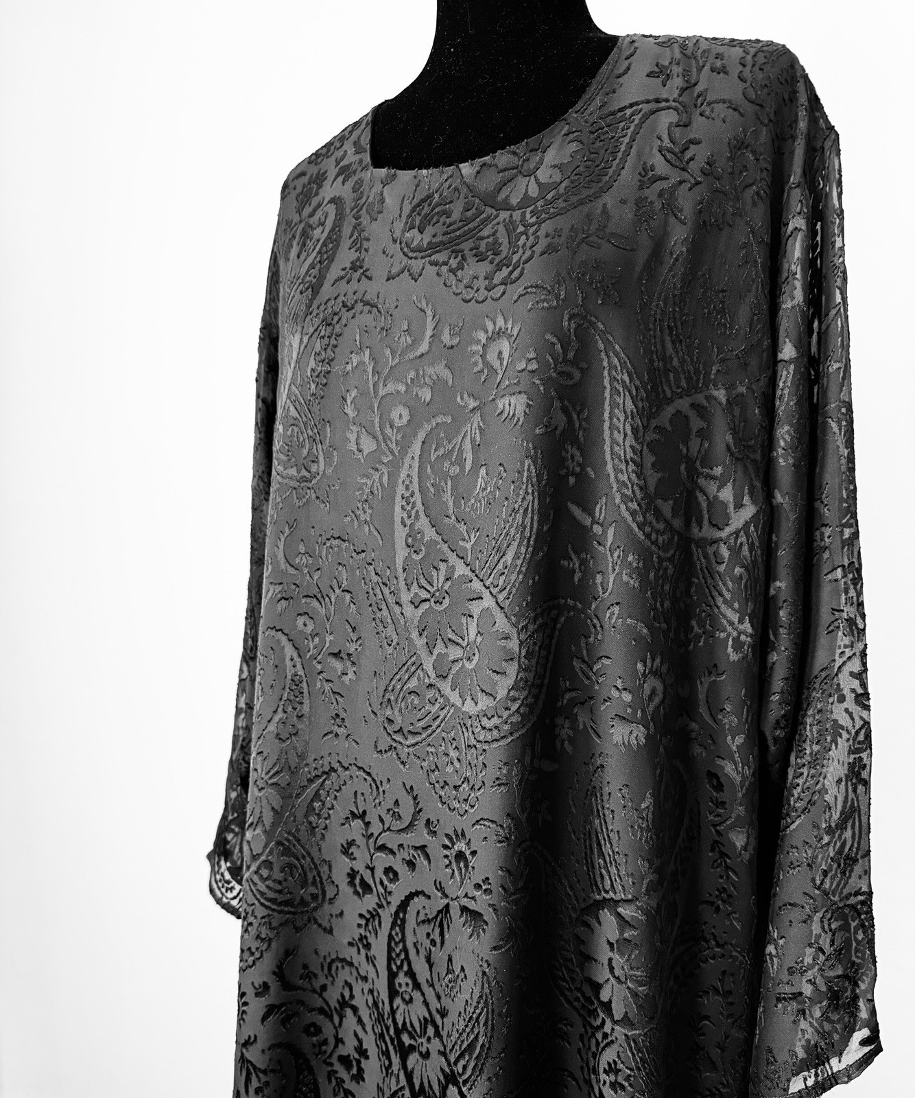 Eskandar Black Silk Blend Devore A-Line Dress Size 2 Layered