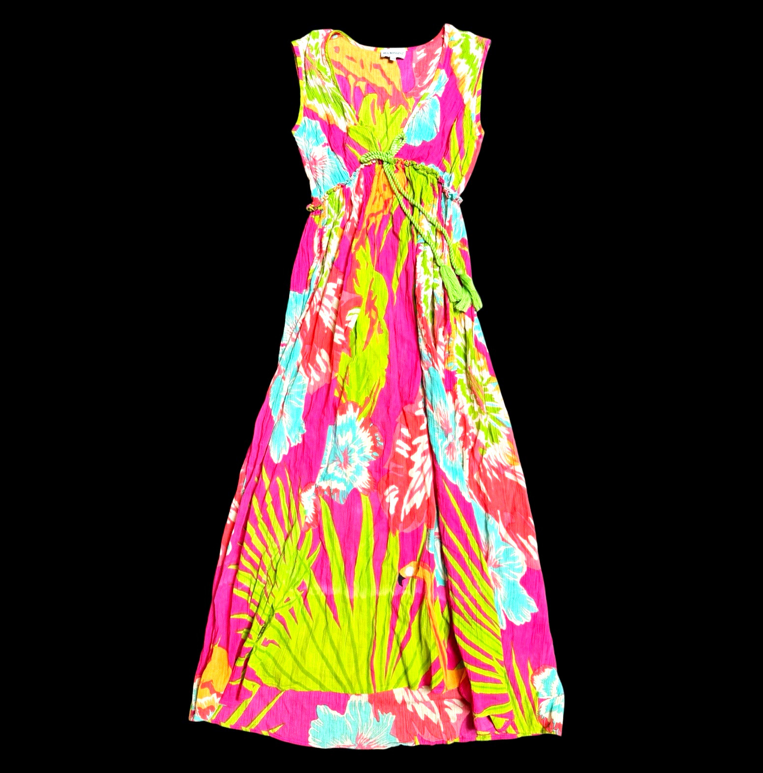 Pia Rossini Women’s Maxi Dress Sleeveless V-Neck Tropical Floral Tie Waist S/M