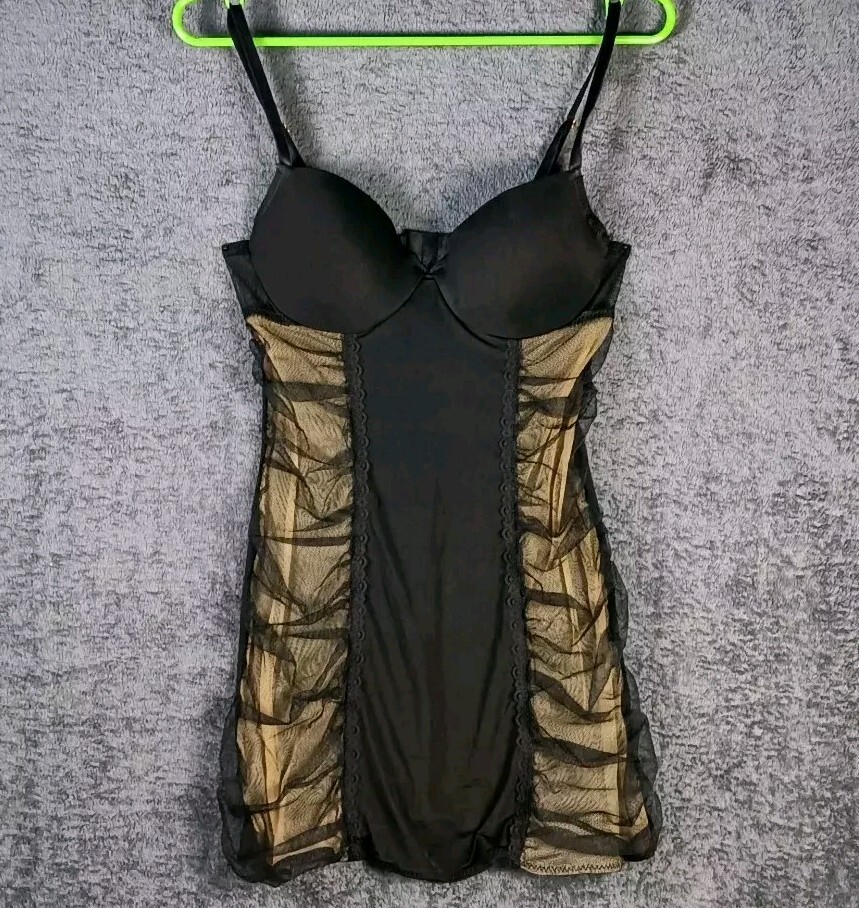 Essentials ABS Dress Women Small Black Gold Mesh Sheer Bodycon Sexy Club