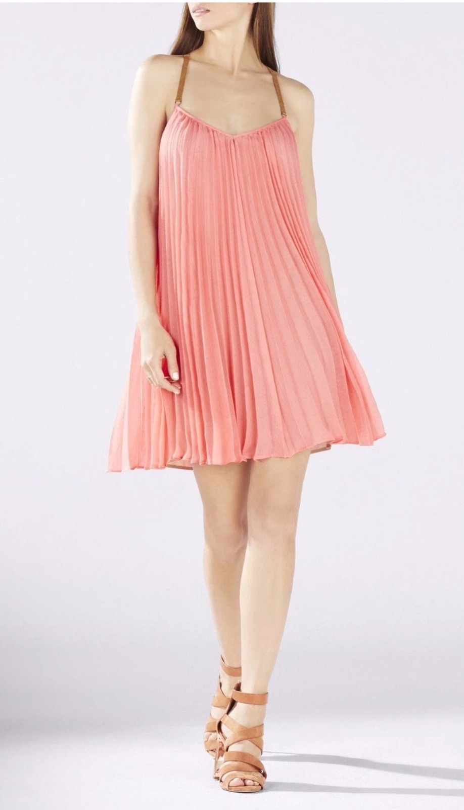BCBGeneration Pleated Cami Midi Dress in Coral