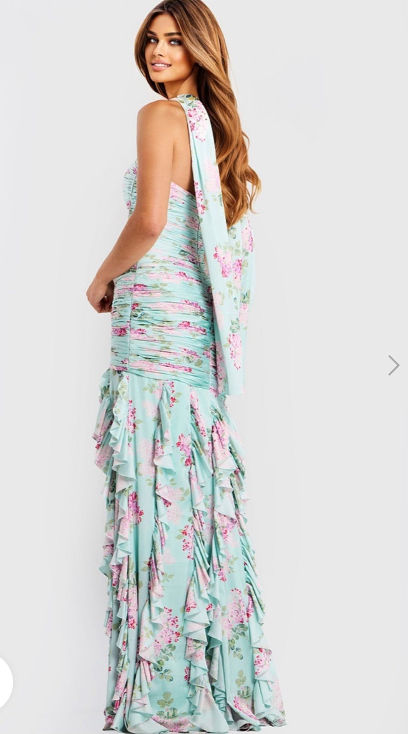 Jovani Floral Strapless Ruffle Dress with Scarf Size 10 #47580