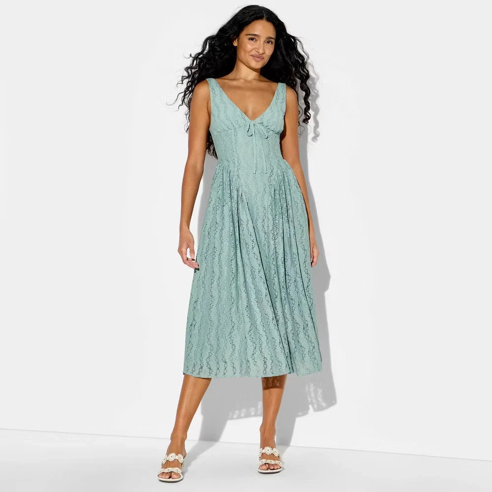 Women Midi Lace Basque Empire Waist Dress – Wild Fable