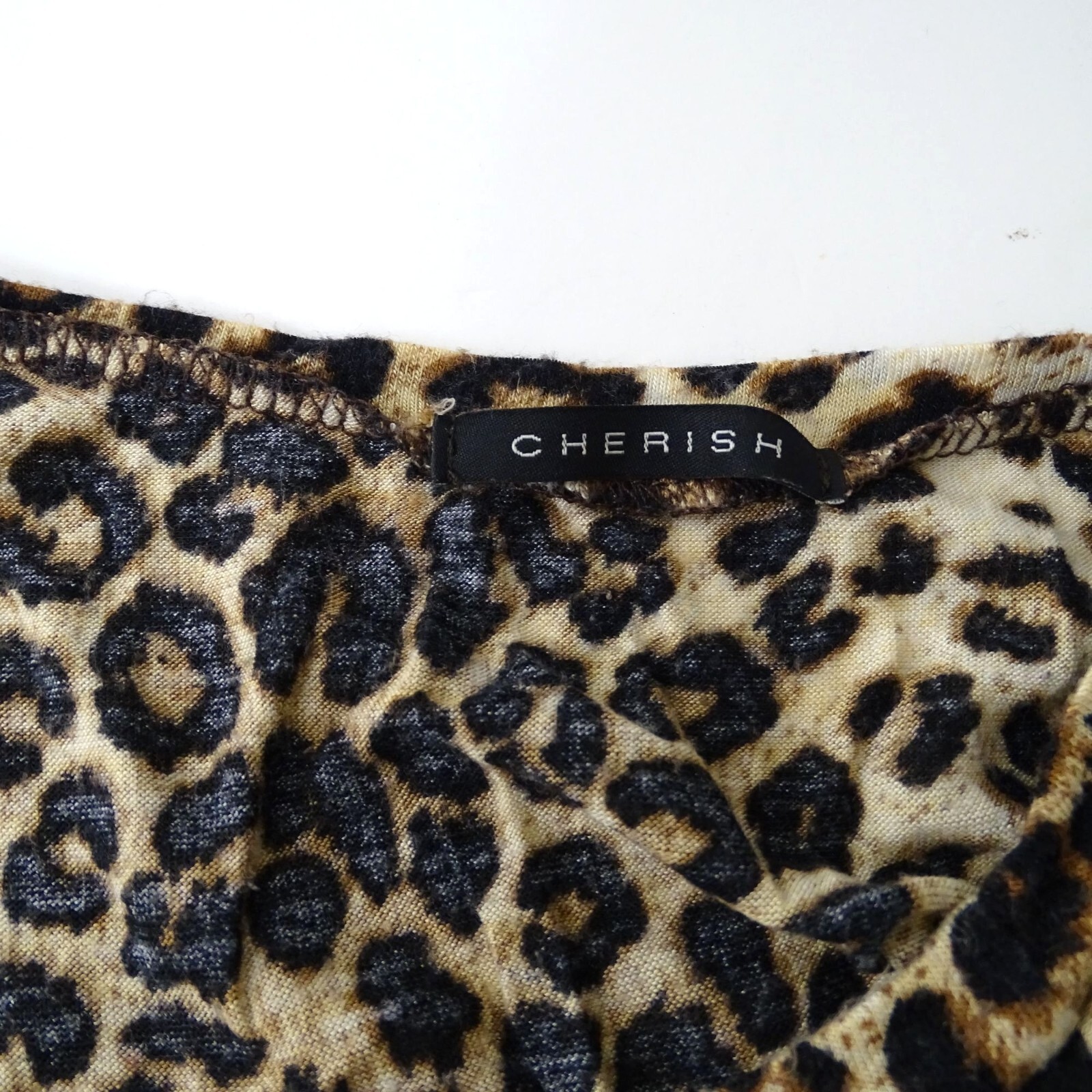 Cherish Leopard Animal Print Long Sleeve A-line Dress Women Size S Brown Tan