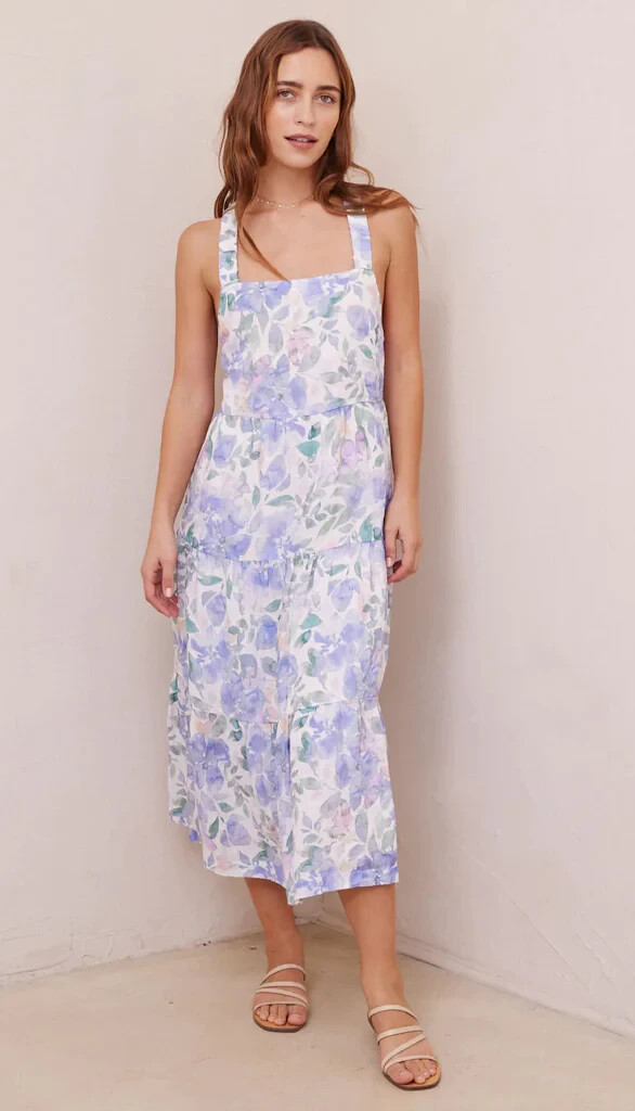 BELLA DAHL Scrunch Strap Tiered Midi, Peri Jardin, Size M $238