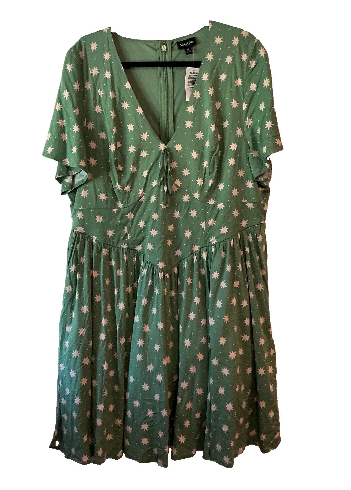 NWT Torrid RetroChic Plus 18 Size Green Star Print Fit & Flare Midi Dress
