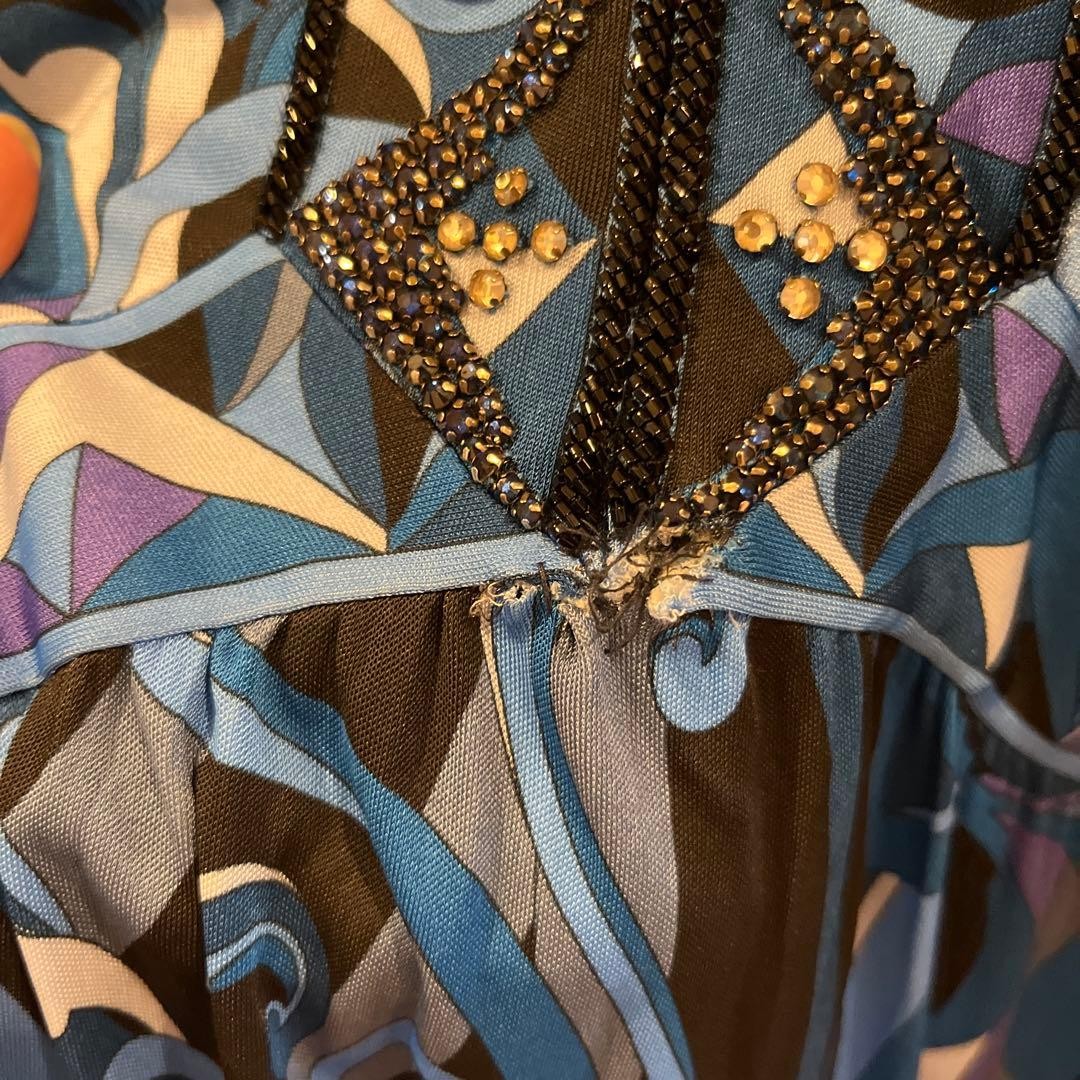 Emilio Pucci, Long-Sleeved Dress, Multicolor, blue, Geometric, Bijou, V-Neck