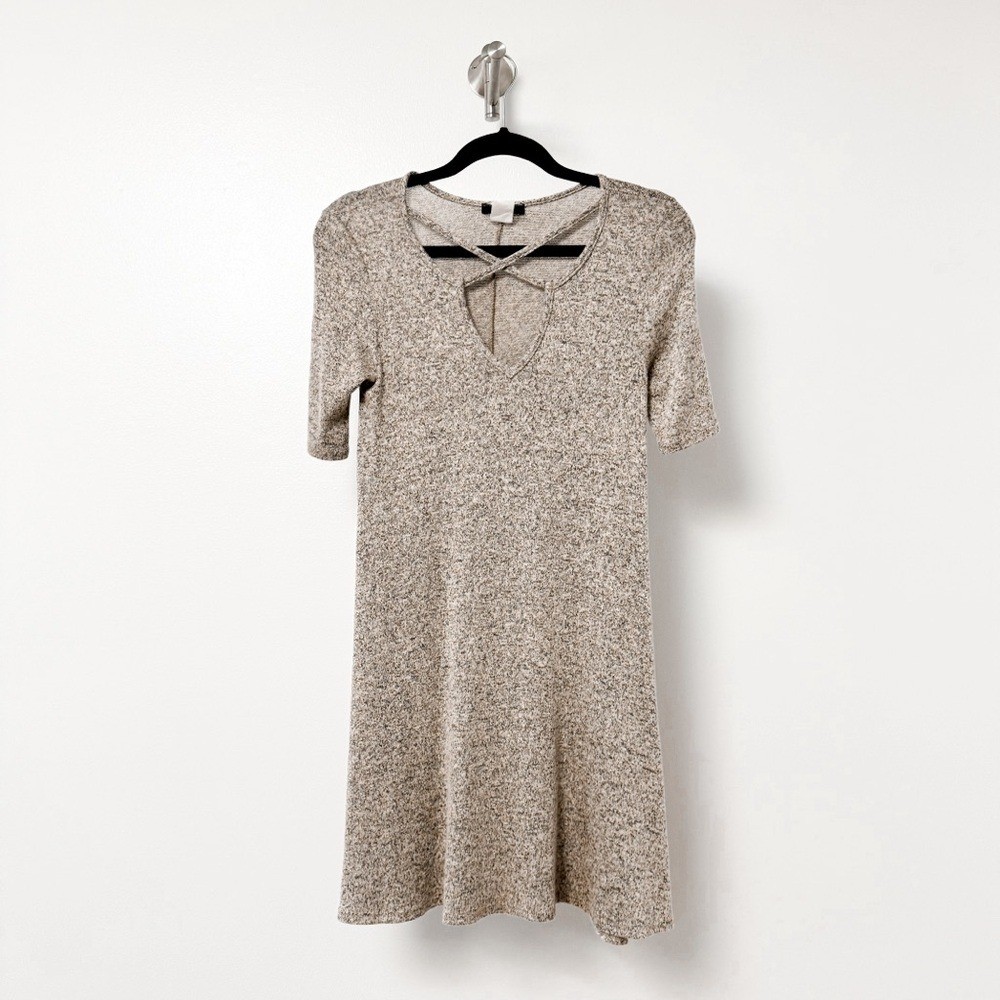 First Love Cut Out Detail Neckline Winter Spring Chic Mini Dress Heather Tan