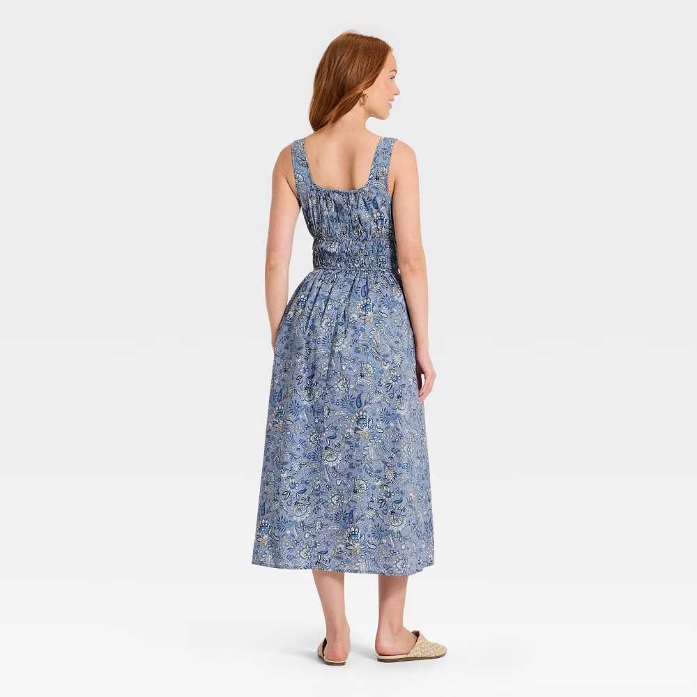 Women Cotton Midi Pullover Sundress – Universal Thread Blue Floral S