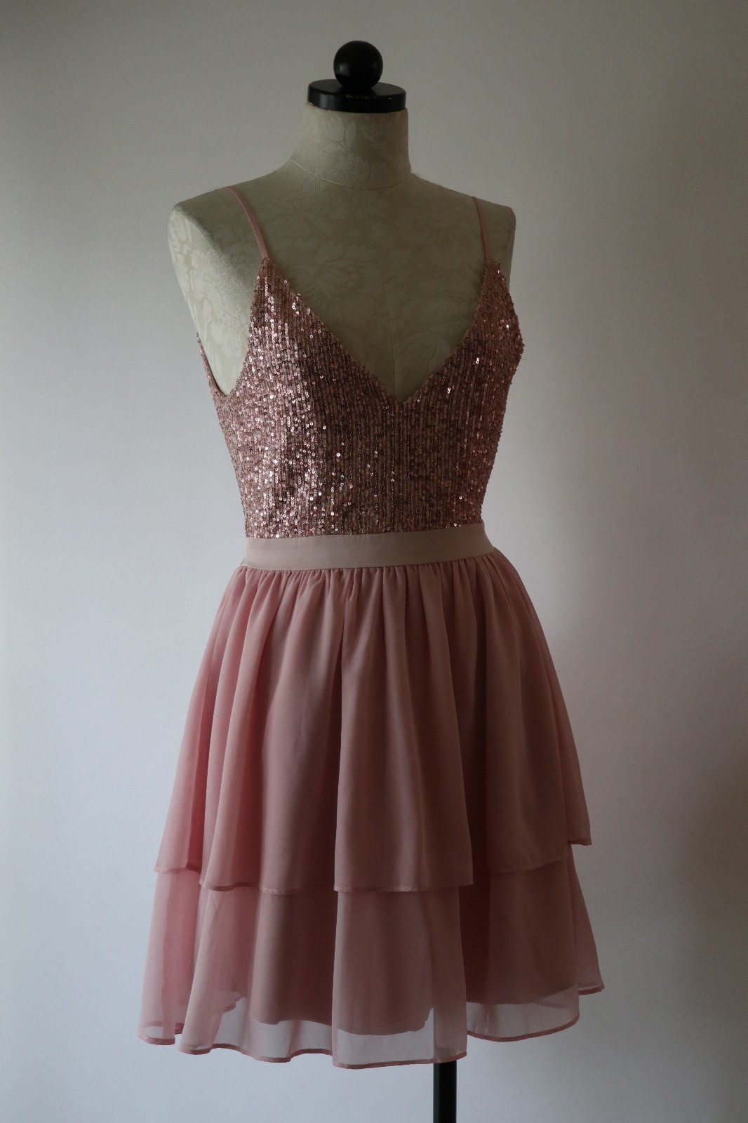 Storia Pink Metallic Sparkle Sequin Chiffon Ruffled Babydoll Mini Dress Women S