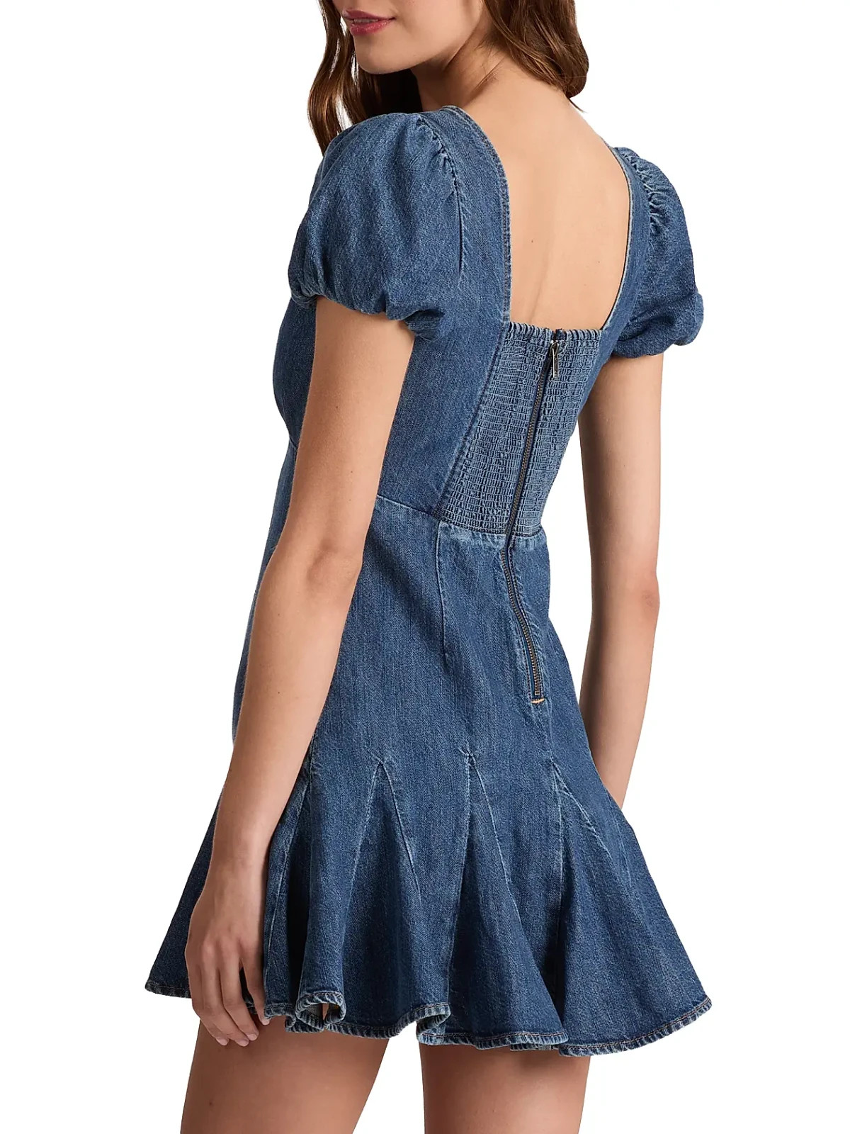 ALICE & OLIVIA (8) FARA CAMBRIA VINTAGE PUFF SLEEVE DENIM MINI DRESS NWTMSRP$495