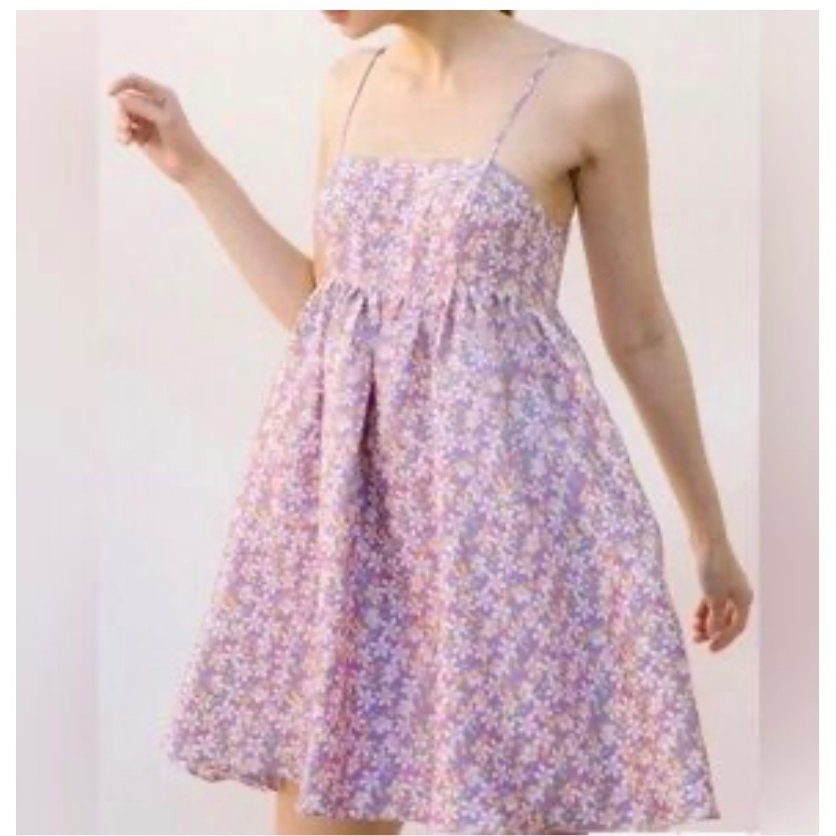 Storia Purple Floral Mini Babydoll Dress Spaghetti Strap Womens Small
