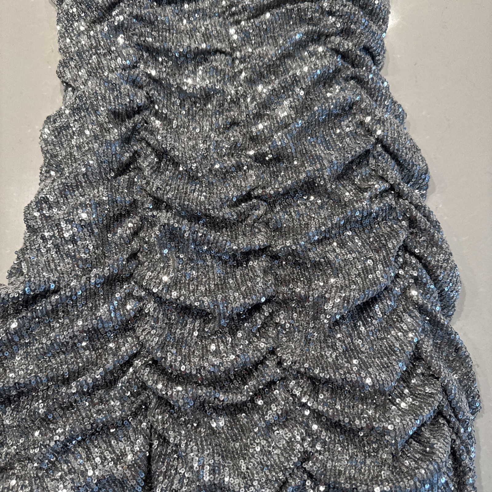 Zara Silver Sequin Strapless Ruched Mini Dress Size Medium Sparkle Holiday Glam