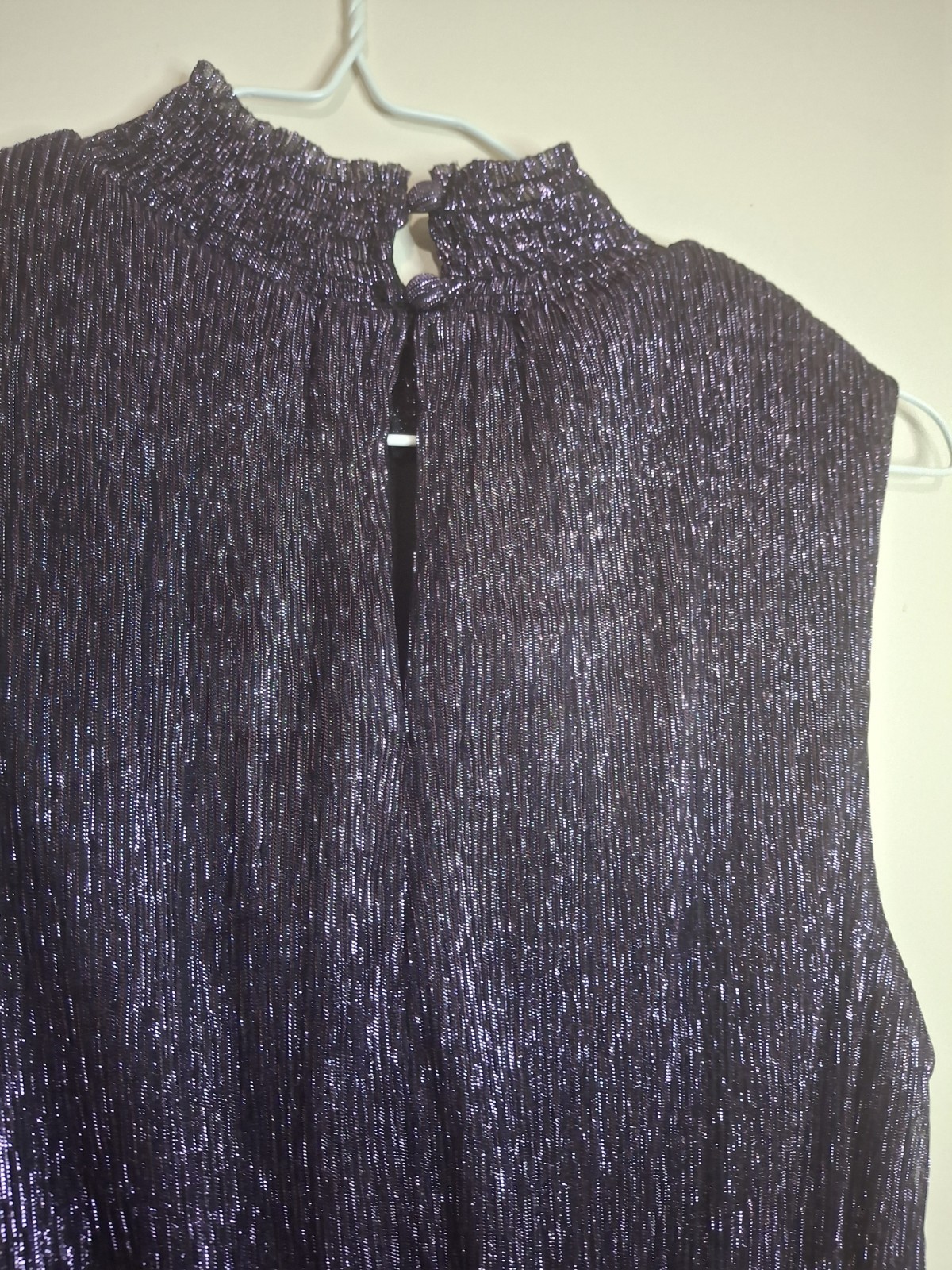 1.STATE Women’s Metallic Pleated Tiered Mini Dress Mock Neck Sleeveless M