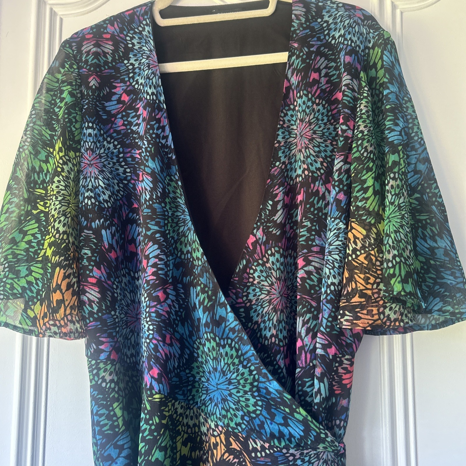 Roman size 20 Green Multi Abstract Print Maxi Wrap Dress Chiffon. Wedding BNWOT