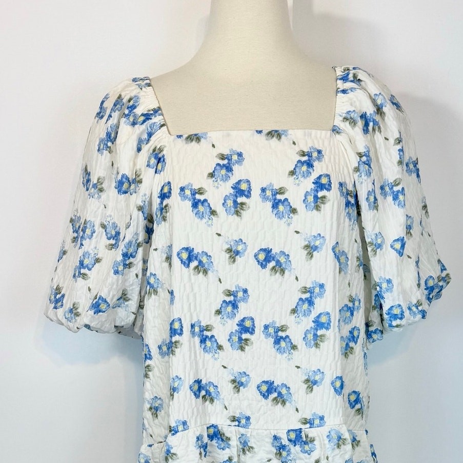 Mikarose The Clove Cornflower Blue Mini Dress Babydoll XL NWT White Floral