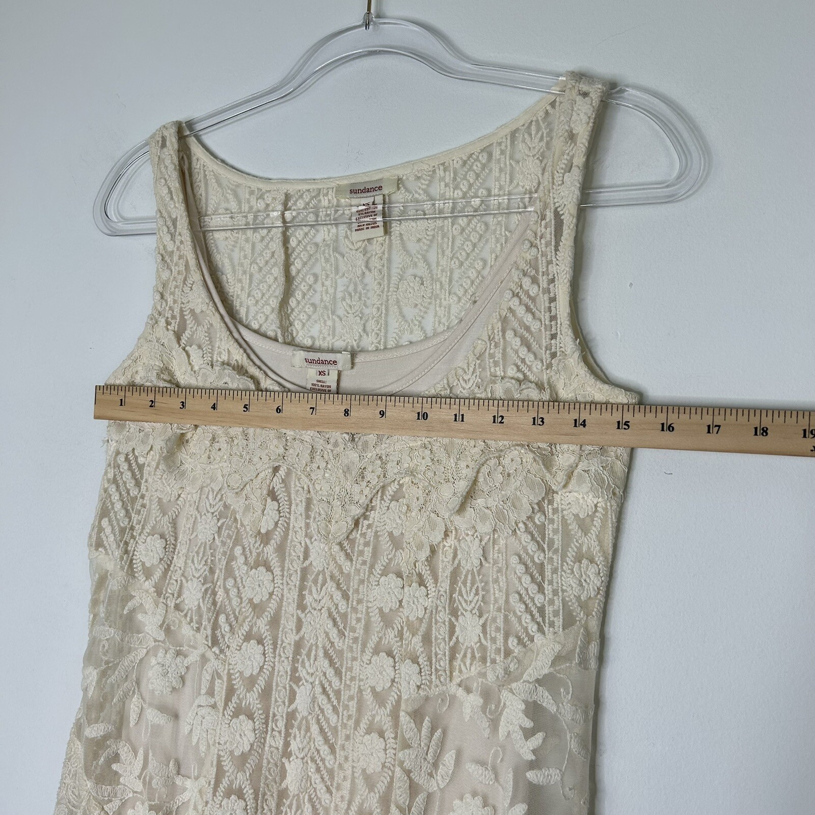 Sundance Ivory Lace Midi Dress Womens Size XS Sleeveless Bohemian Cottagecore