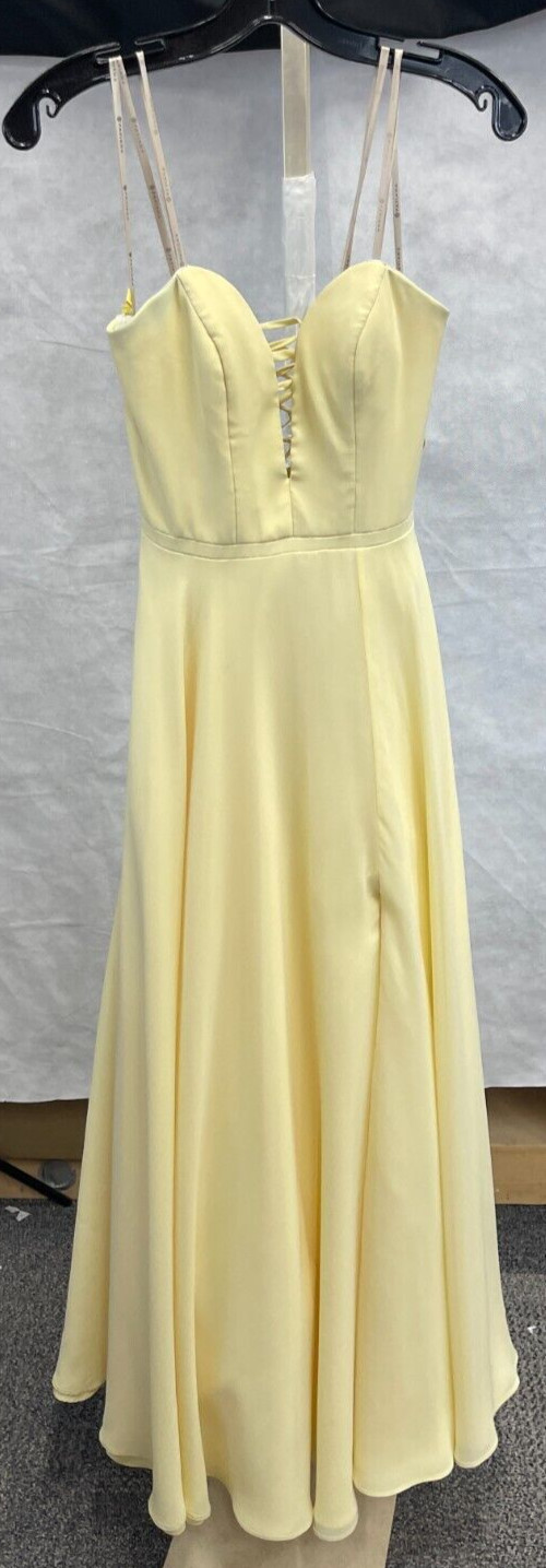 Faviana Glamour Vintage Butter Yellow Prom Dress Lace Up Back Princess Softcore