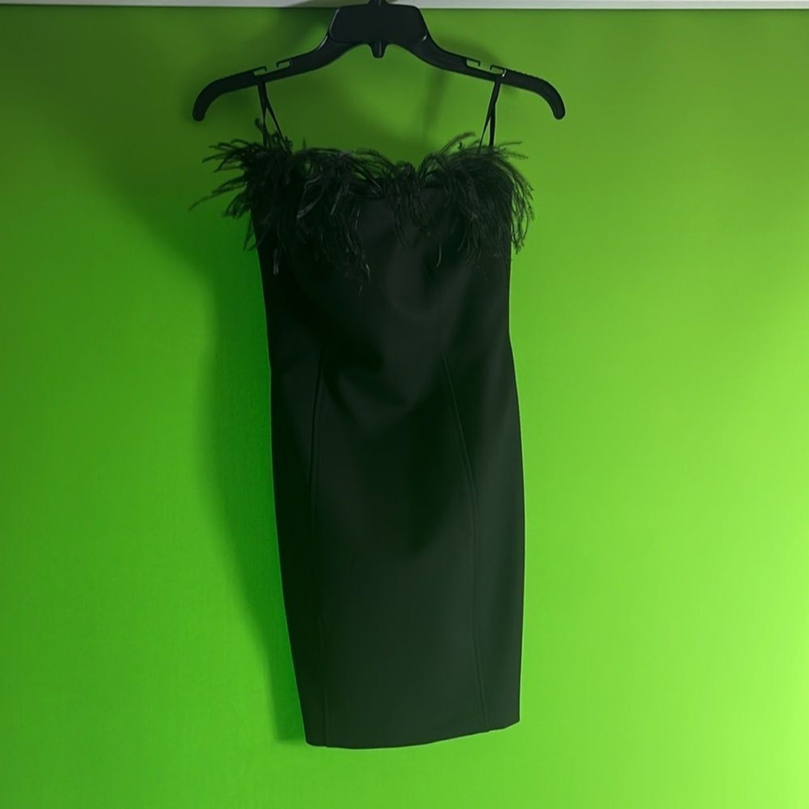 Marcella Lira $490 Black Strapless Dress with removable ostrich feathers Size 2