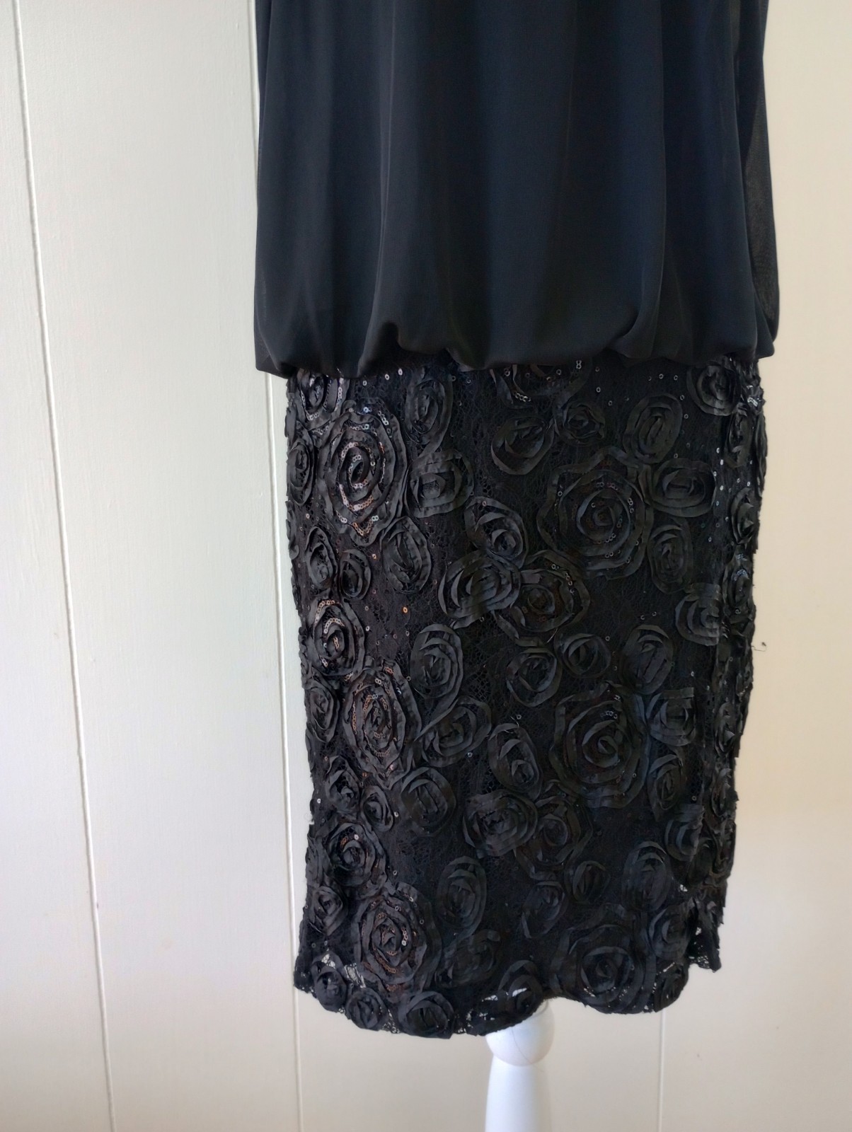Blouson Dress Black Size 12 Sleeveless Textured Rosette Floral Holiday Party