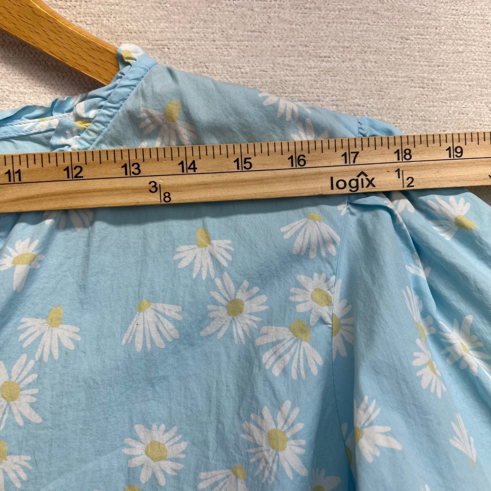 Simply Southern Blue Daisy Print Ruffle Tiered V Neck Dress Size L