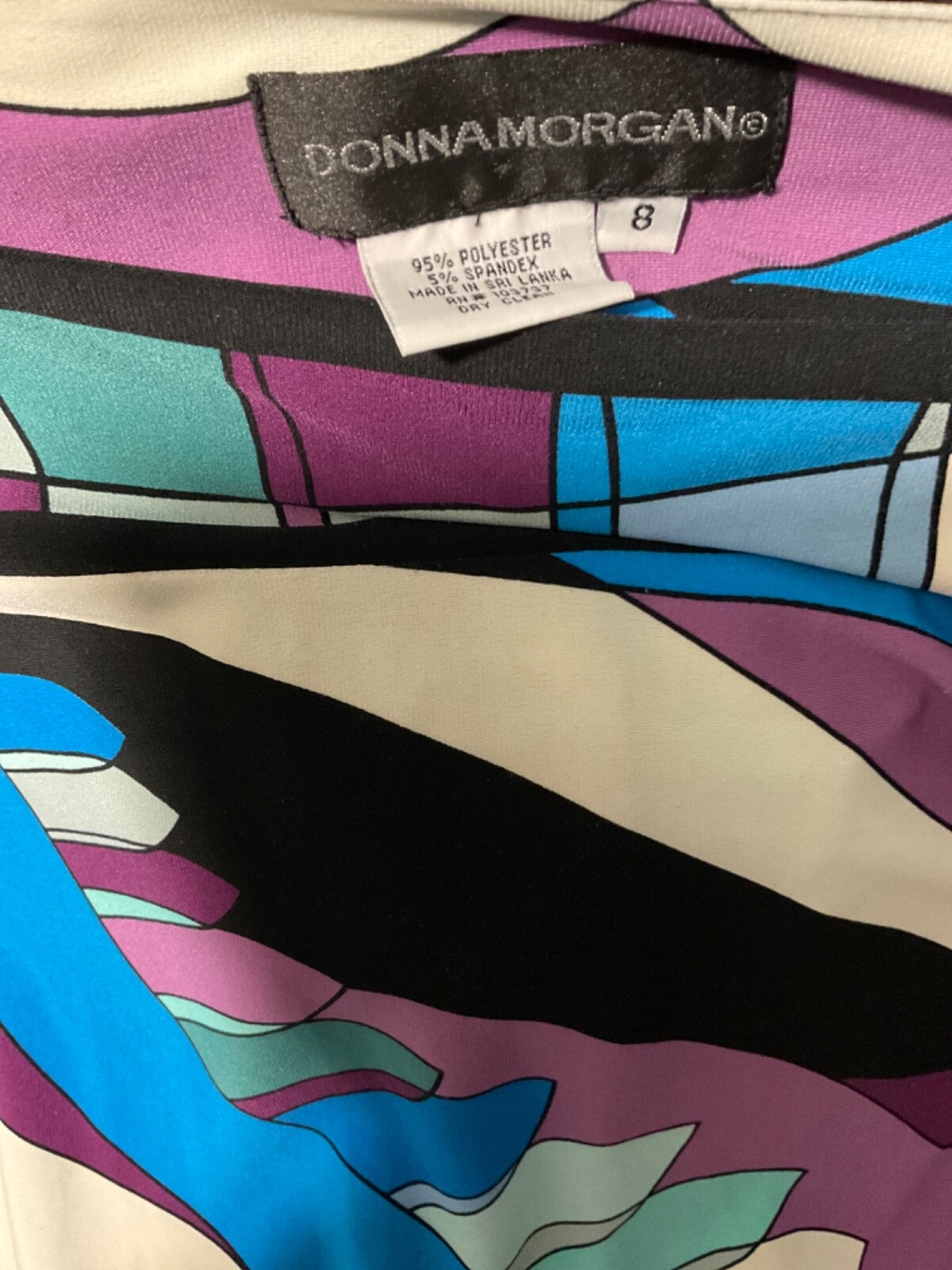 Donna Morgan Dress Size 8 Multi Color Machine Wash 3/4 Sleeve 95% Polyester