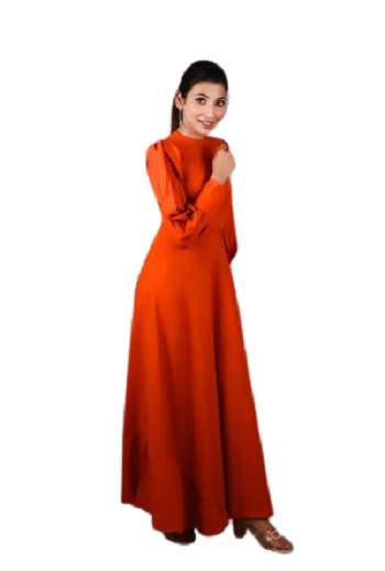 Women Solid Rust Western Cuff Dress Party Wear Fashionable Dress Attractive Look