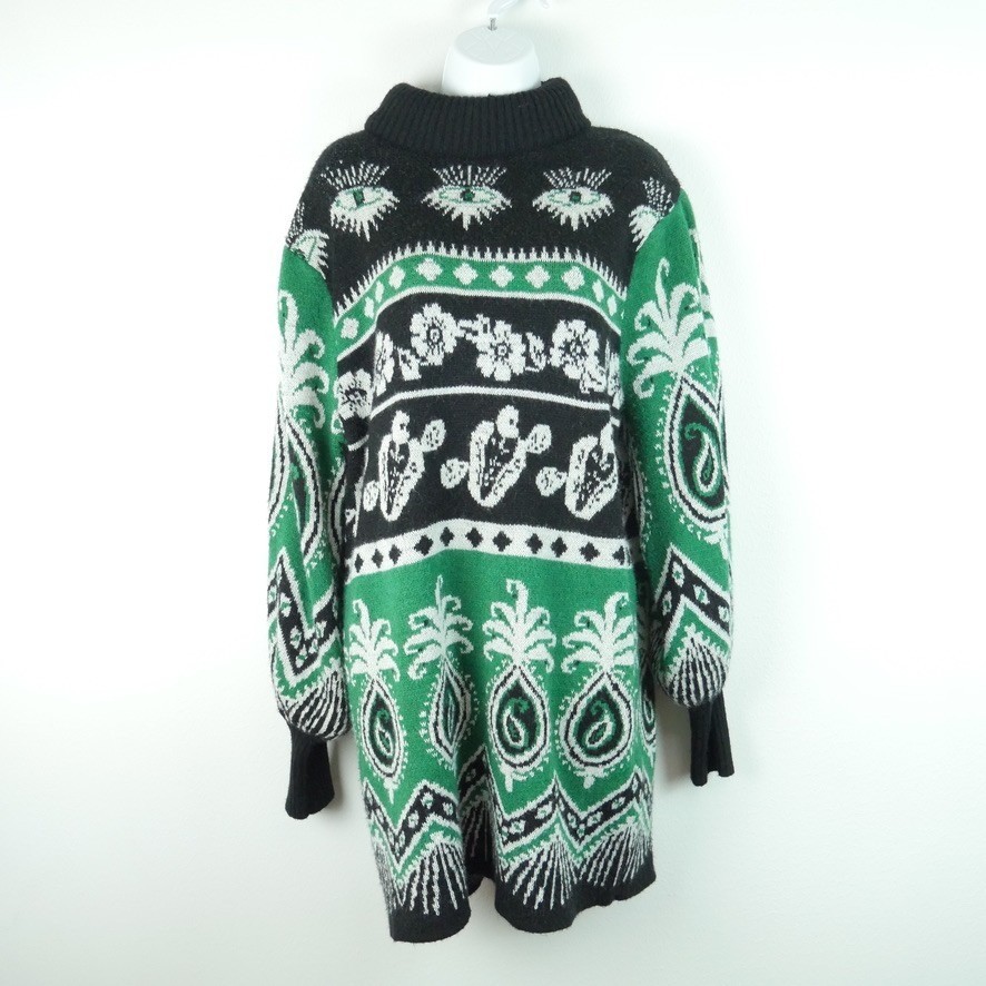 Farm Rio Mystic Scarf Print Sweater Dress Large Novelty Mini Boho Whimsigoth