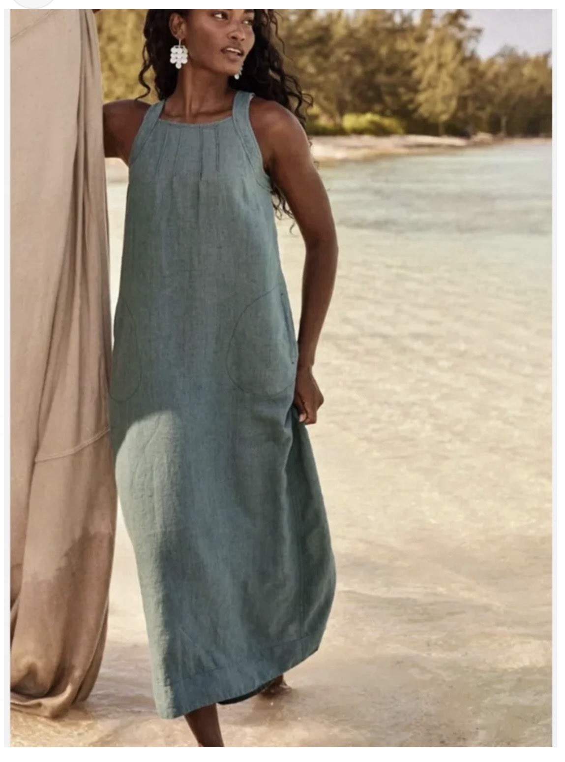 J.jill Pure Jill Pintucked Linen Dress In Steel Blue Melange NWT $129