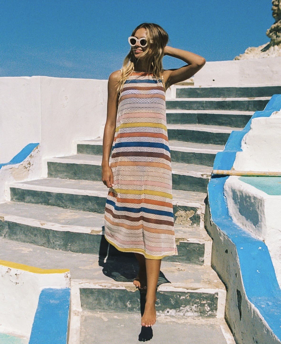 Mister Zimi Poolside Midi Dress in Beach Stripe Size M / AU 10-12 / US 6-8