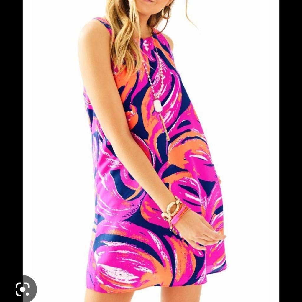 Lilly Pulitzer Jackie Shift Dress Sz XS 100% Silk Bomber Blue Plume Blume 23198