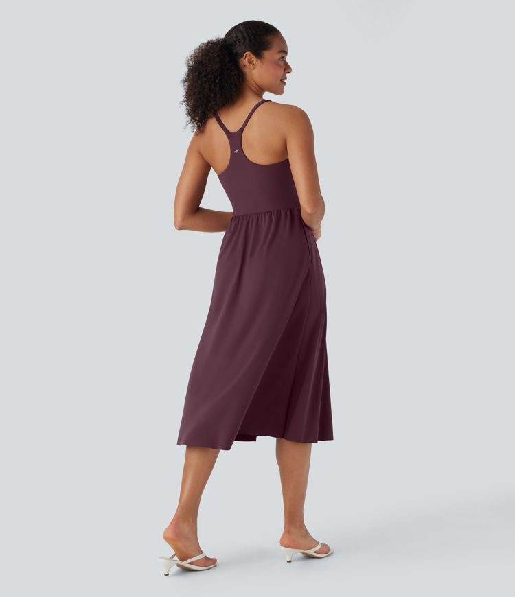 Halara SoftlyZero Airy Racerback Maxi Dress Side Slit Pockets M NEW