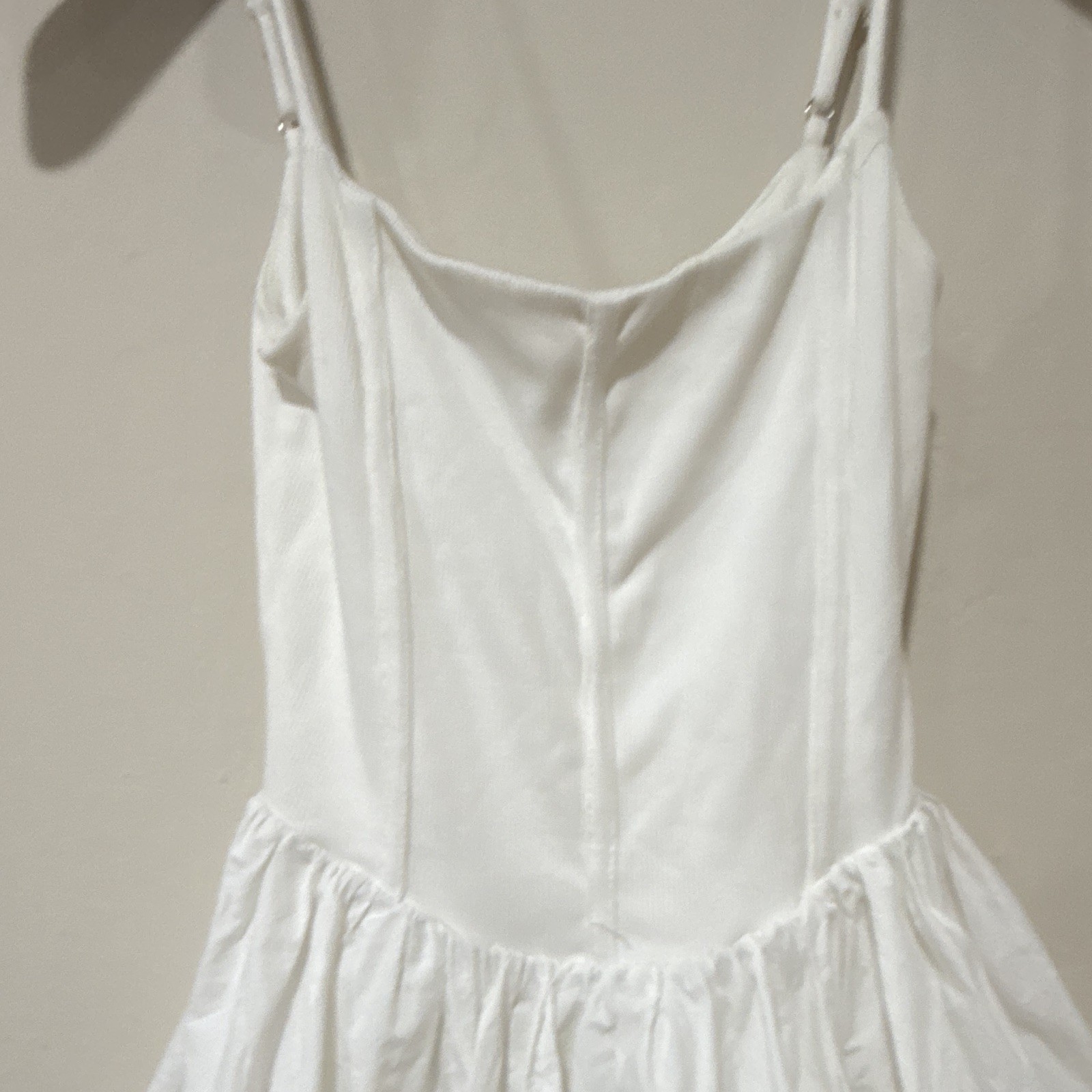 Lush Off-White Ribbed Sleeveless Dress XS Adjustable Straps Ruffle Zip