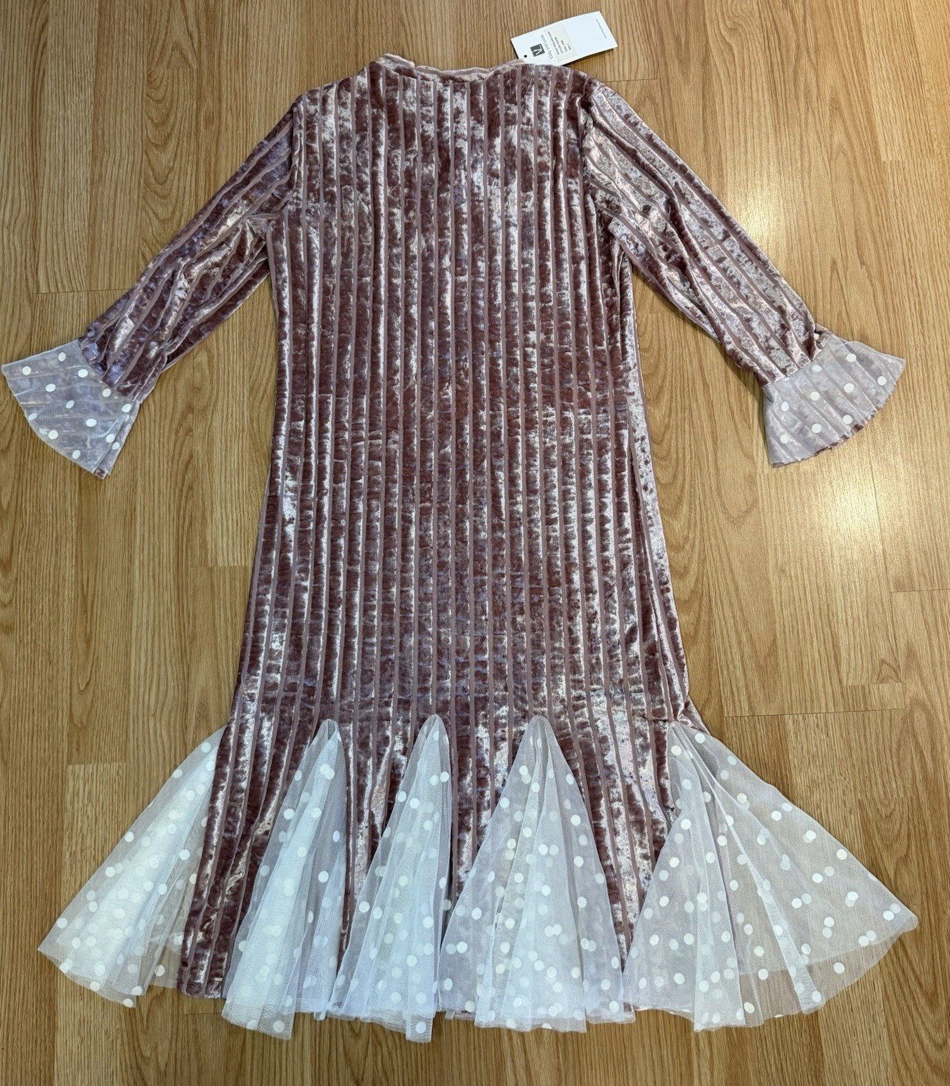 NWT Vicky And Lucas Pink Velvet Midi Mermaid Dress White Polka Dot Tulle Large