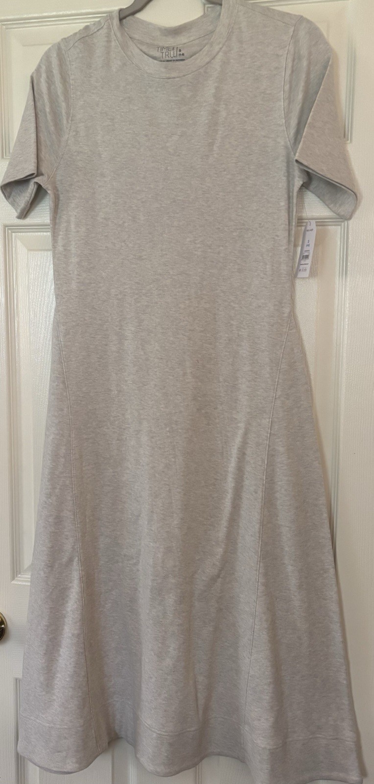Womens Slip On Oatmeal Heather Gray Midi Crew Neck Dress Size S (4-6)