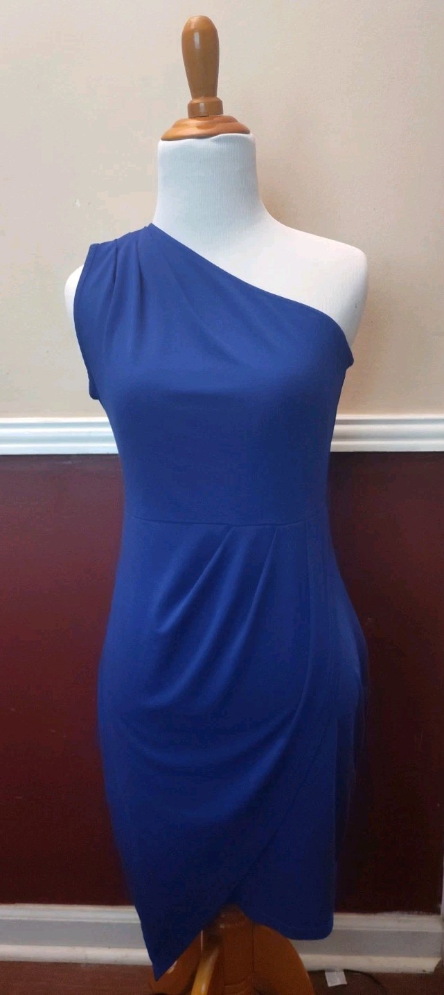 Women’s Navy Blue One Shoulder Dress Cocktail Evening, Size Medium