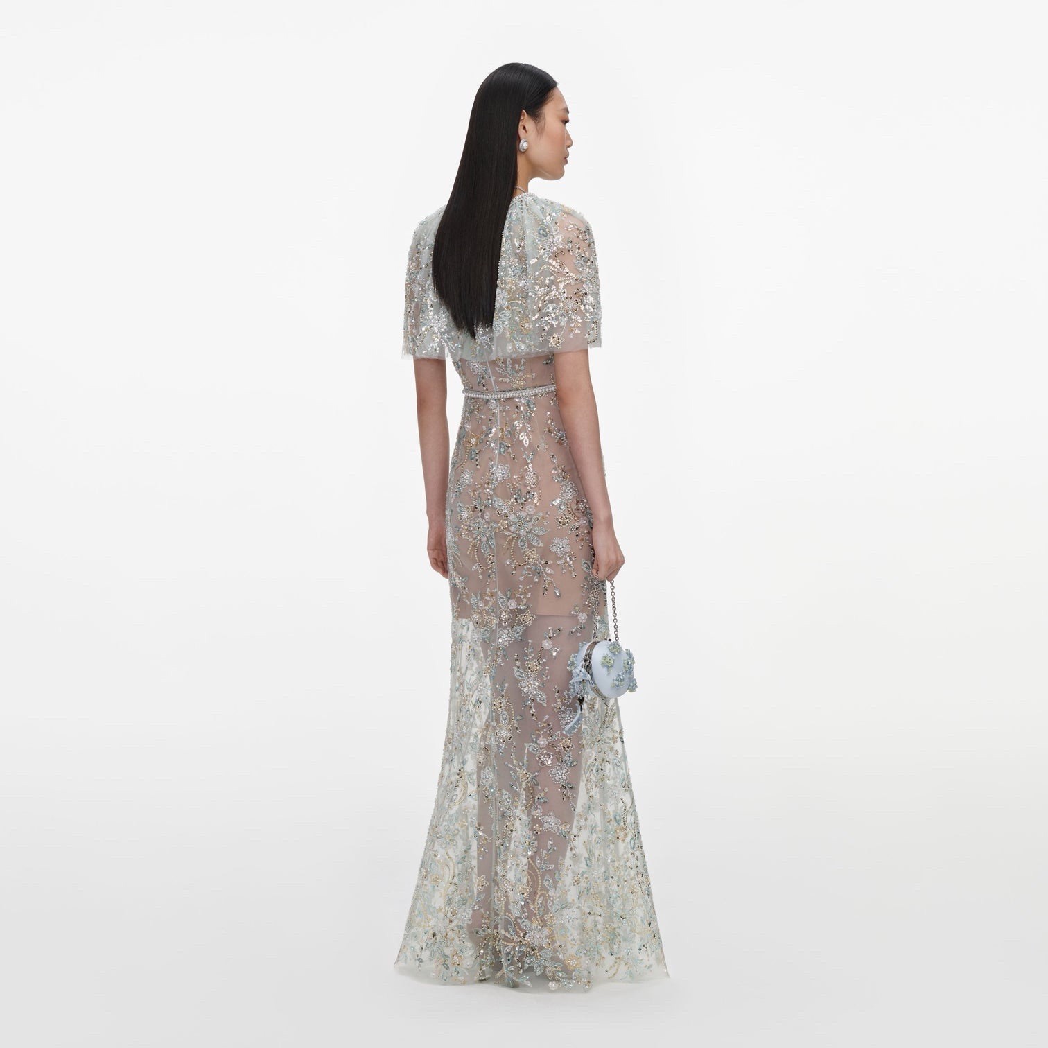 self portrait MINT EMBELLISHED CAPE MAXI DRESS $ 1060 Size US 4 UK 8