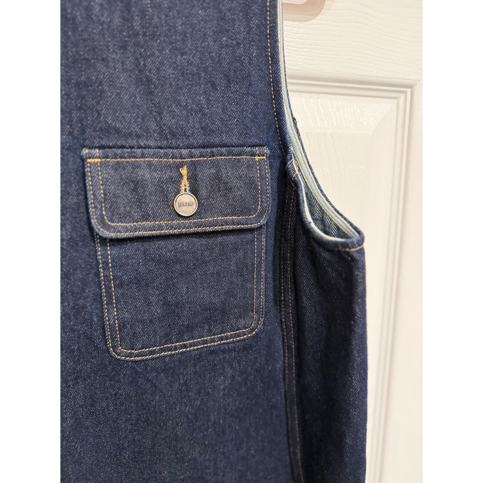J.Crew Womens Dark Wash Denim Sleeveless Shift Dress Mini Pockets Blue Large
