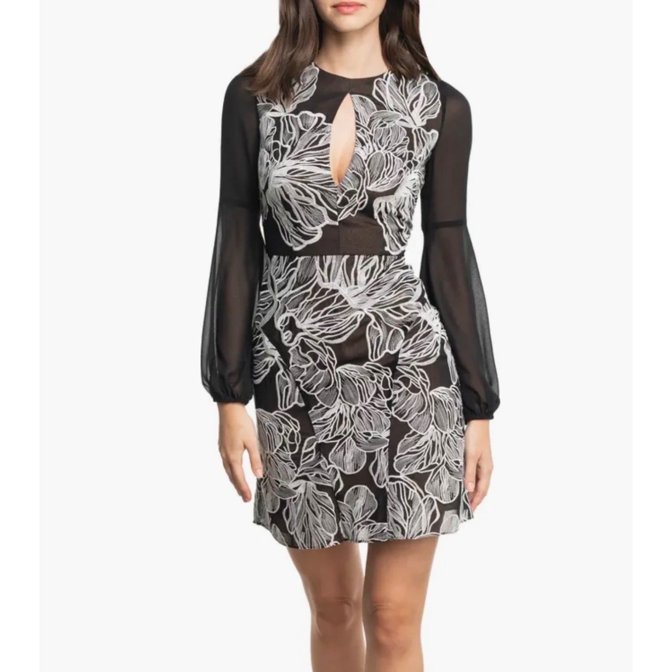 Dress The Population Lyric Mini Dress Size XS Floral Embroidered Mesh Party