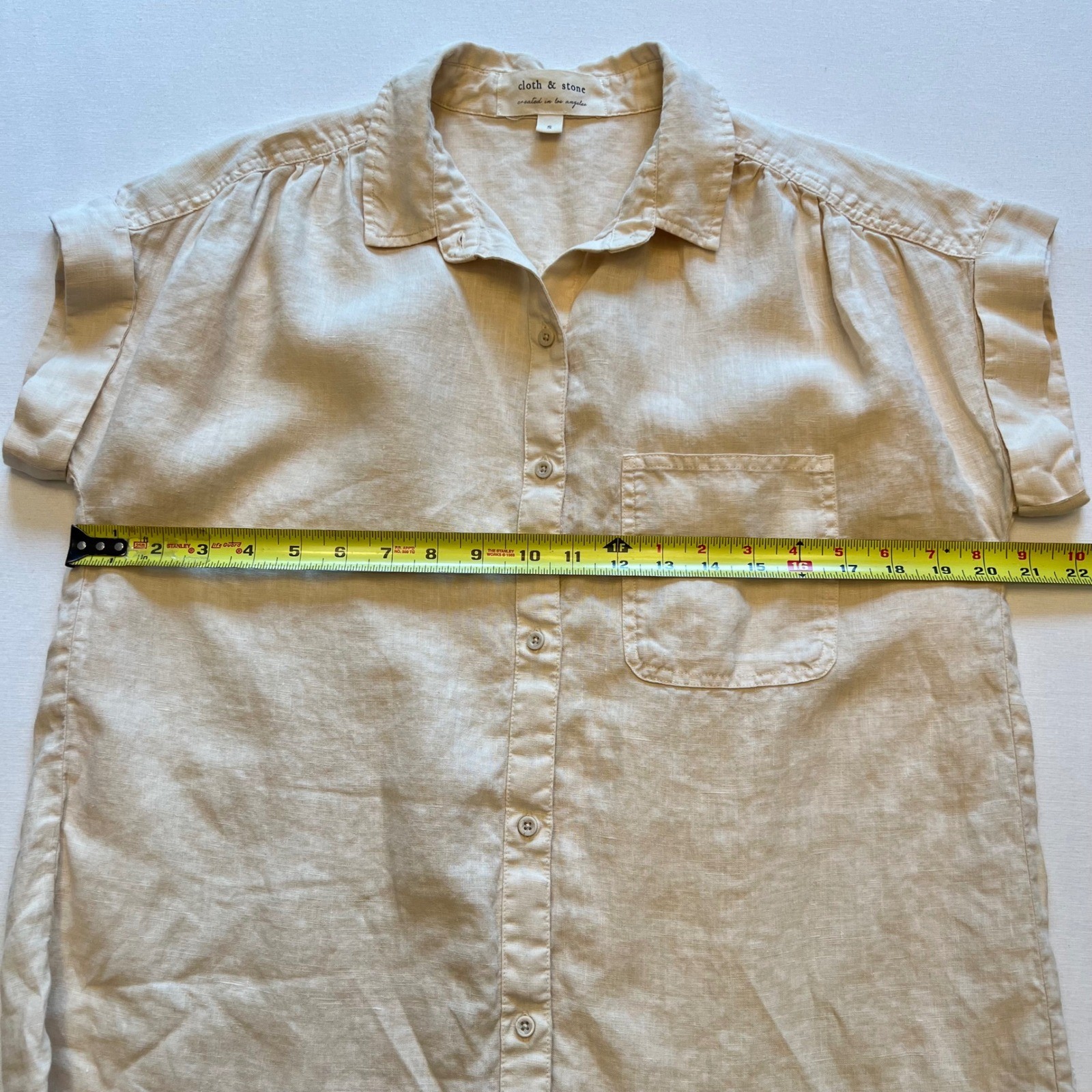 Cloth & Stone 100% Linen Oatmeal Beige Neutral Button Down Shirt Dress Size S