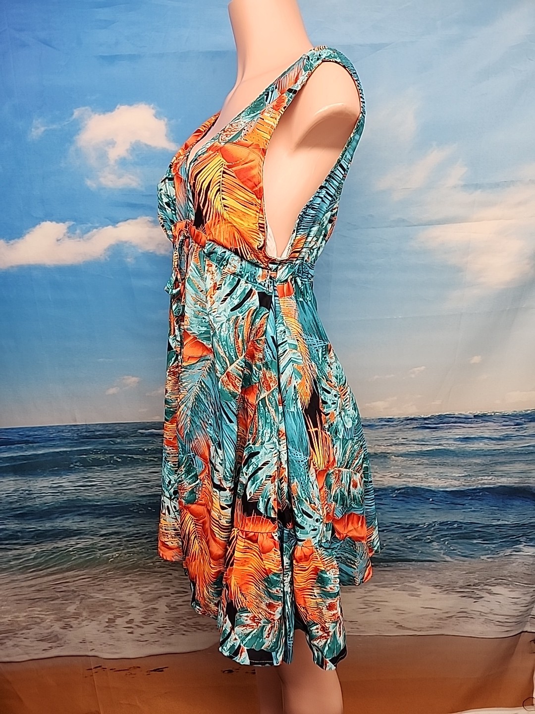 Nwt CUPSHE Floral Print Cover Up V-Neck Blue Orange Size Medium