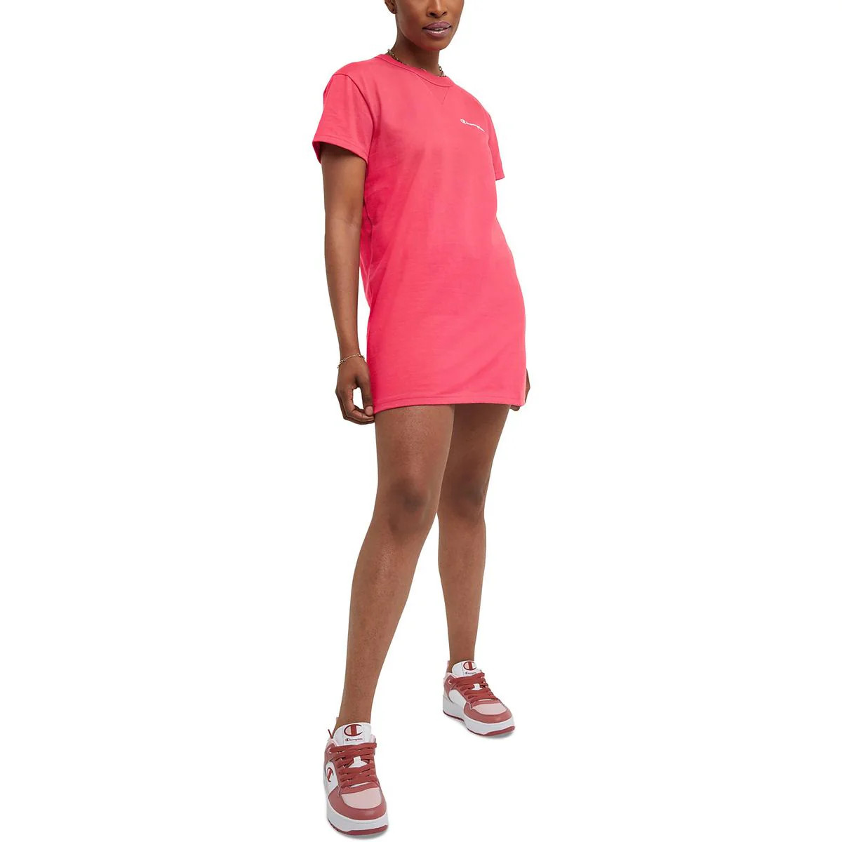 Champion Women’s Plus Size 3X pink Chest Pocket Embroidered Logo T-Shirt Dress