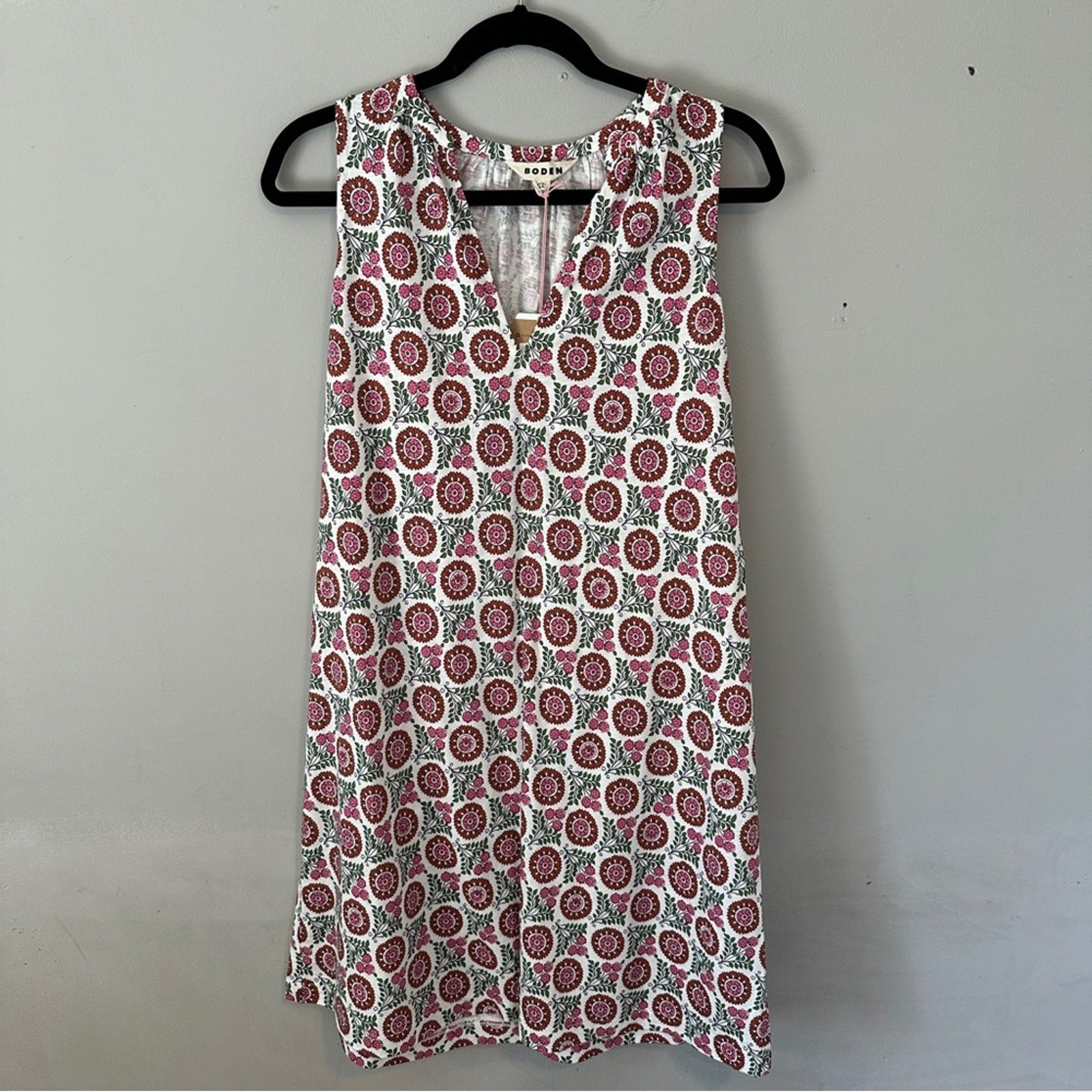 Boden Notch Neck Jersey Dress Sleeveless Gin Fizz Sunflower Floral NWT NEW 8 L