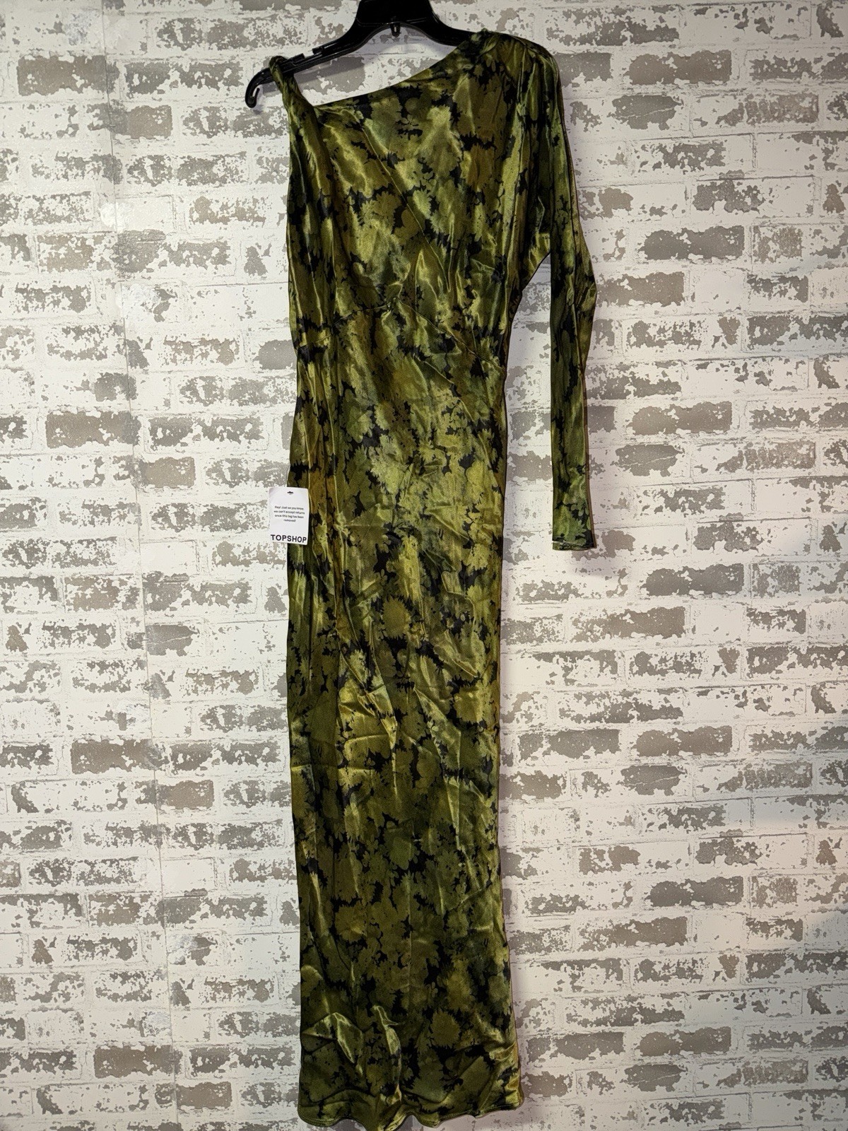 NWT! Topshop One Sleeve Twist Strap Satin Maxi Dress – Green Size US 10 $129
