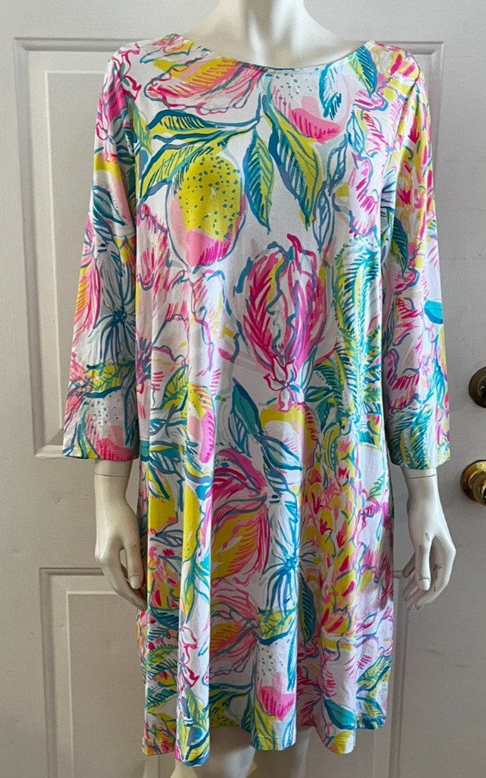 Lilly Pulitzer Woman Ophelia Trapeze Fiesta Bamba Lemon Print Swing Dress Sz XL