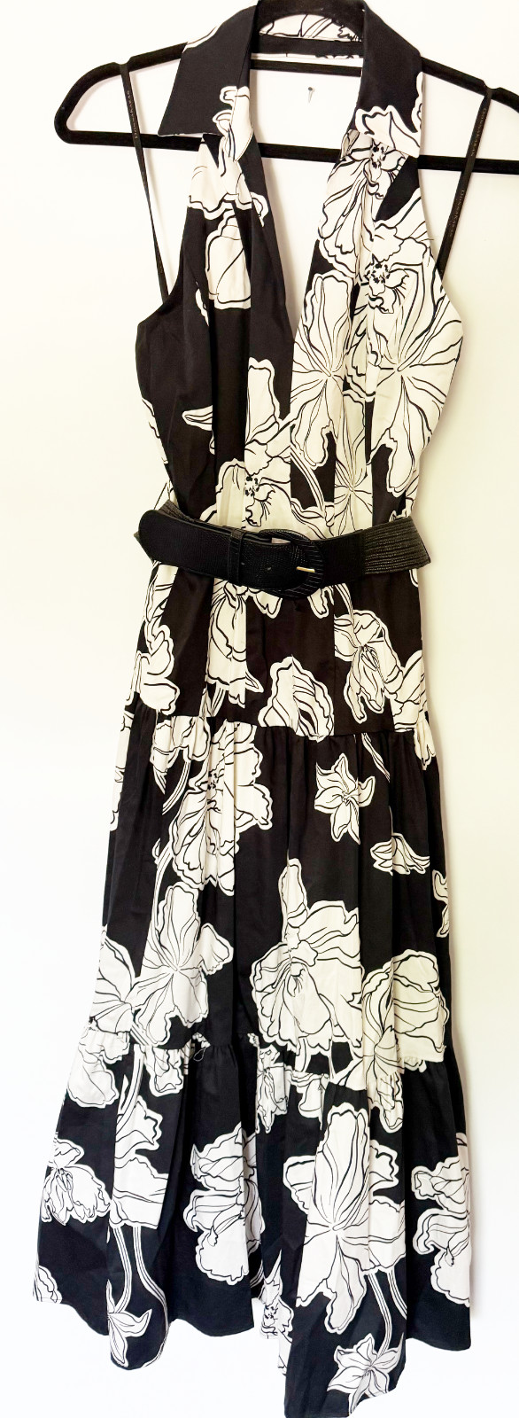 NWT Donna Karan NY Collared Halter A-Line Slvless Dress, 12, Black/Cream, $199