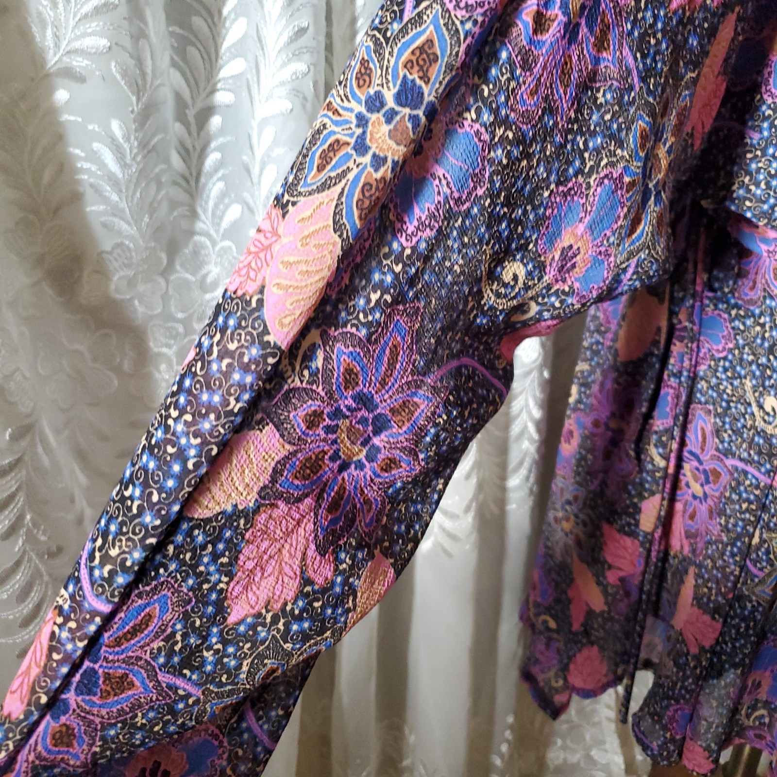 Free People Teegan Mini Dress Medium M Purple Floral Boho Fit Flare Wrap Dress