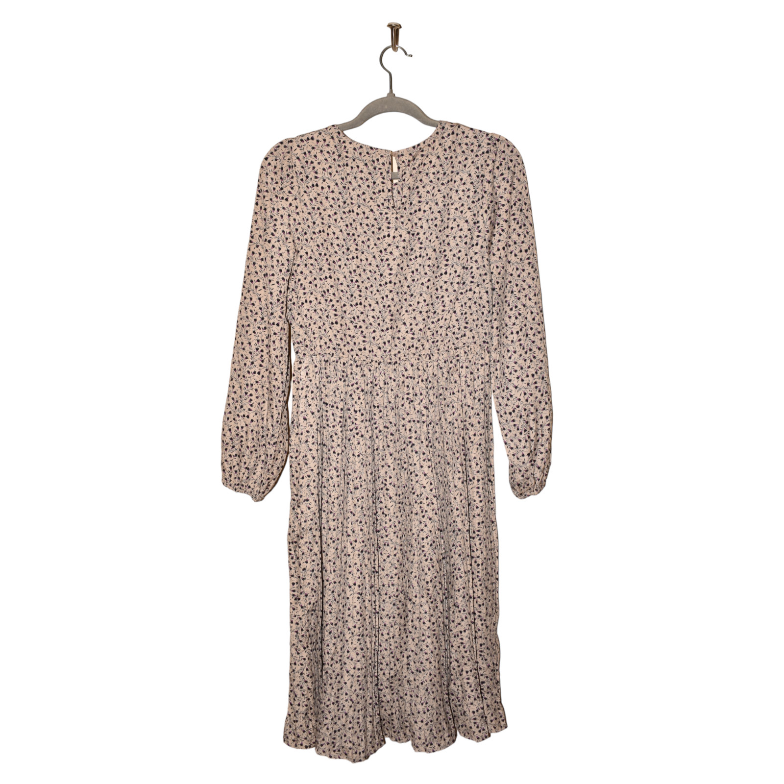 HAYDEN LA $65 Ditsy Print Pleated Skirt Midi Dress Light Gray Small
