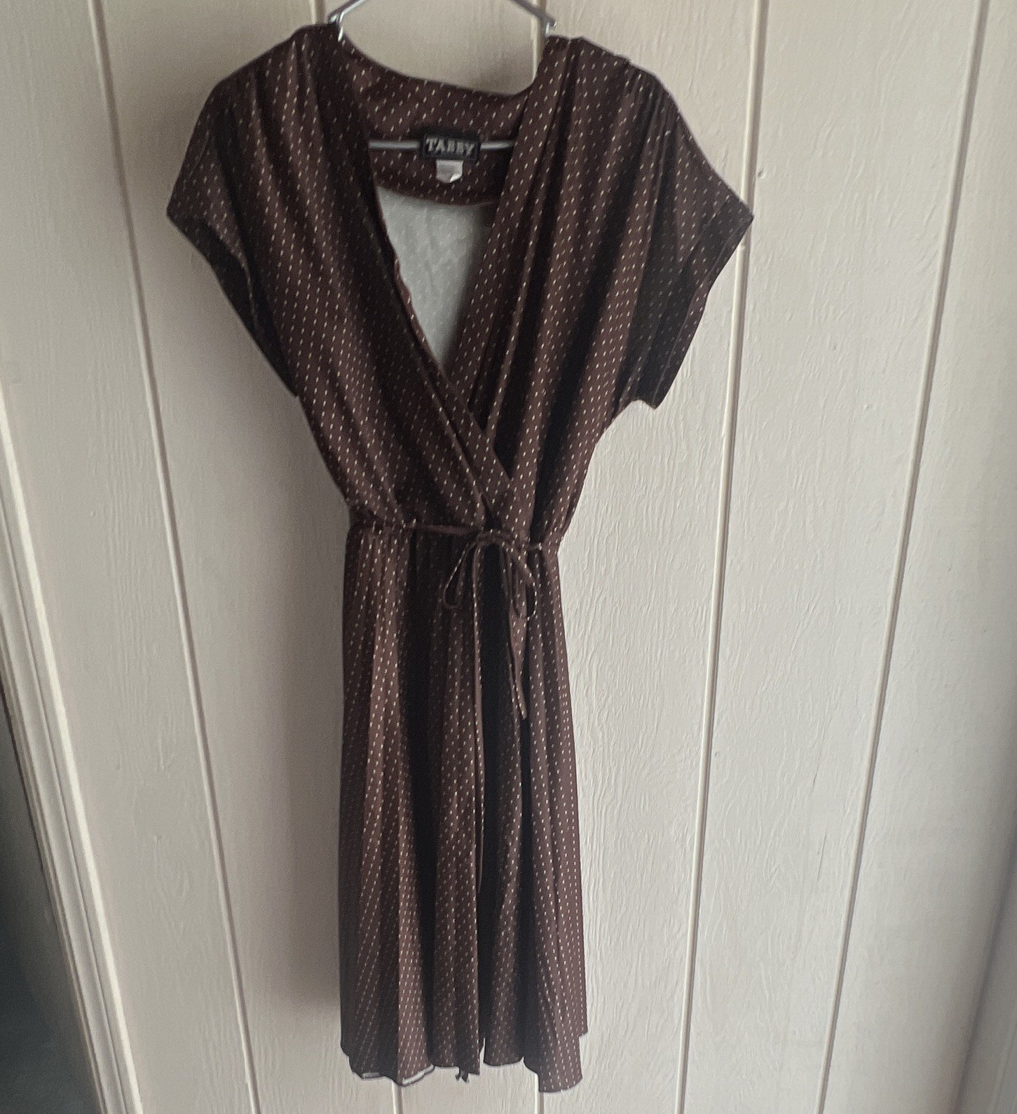 Tabby of California Brown/White Polka Dot V-Neck Wrap Midi Dress, 18